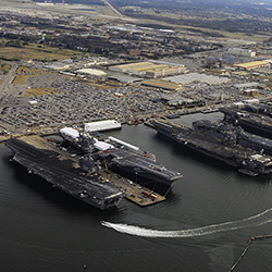 Norfolk Navy Base in Virginia, the world's largest naval station, is vulnerable to climate change.